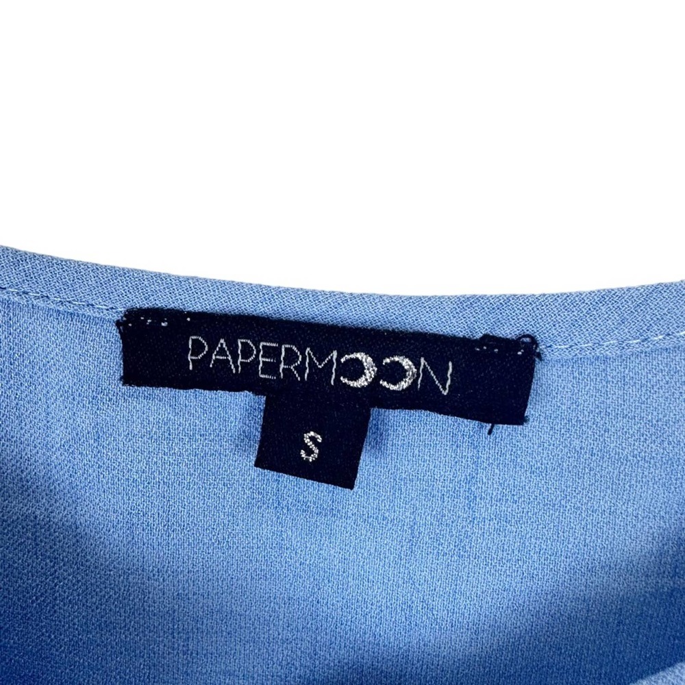 NWOT. Papermoon Blue Button-Front Ruffle Hem Tank Top - Picture 7 of 10